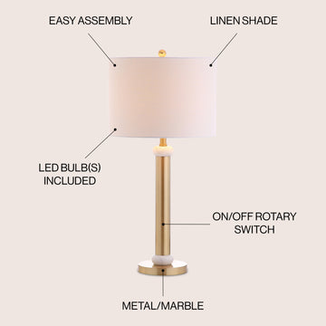 Gregory 27" Metal/Marble LED Table Lamp - JONATHAN Y